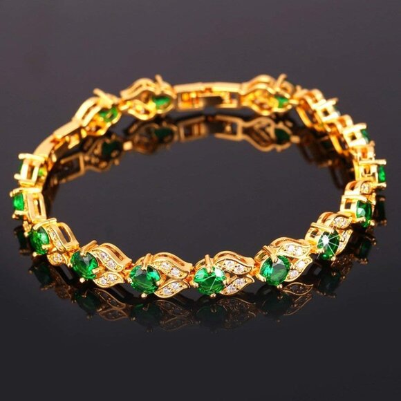 Elegant 18K Gold Plated Cubic Zirconia Chain Bracelet - Resizable, Colorful, Per - Picture 3 of 8